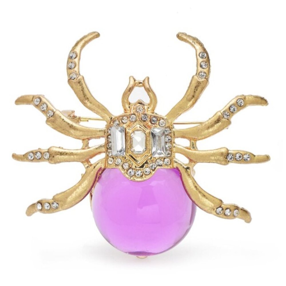 Jewelry pin brooch spider large gold tone pink clear stones elegant sparkly new
